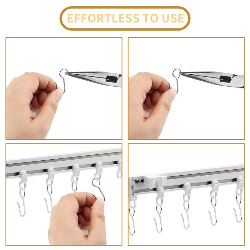 Auvotuis 50Pcs Curtain Track Hooks, Stainless Steel Small Curtain Hooks