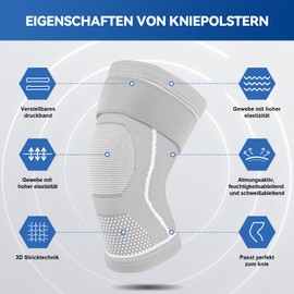 Yasdyri Knee Support for Men and Women, Knee Support Compression for Knee Braces with Adjustable Velcro Bandage for Meniscus Tear, Arthritis, ACL, Basketball, Volleyball, Yoga, Running (Grey, XXL)