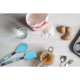 French Bull Easy Grip Melamine Handle Silicone Non-Stick Heat Resistant BPA-Free Chef Kitchen Utensils for Cooking, Mixing, Baking, Spatula, Blue