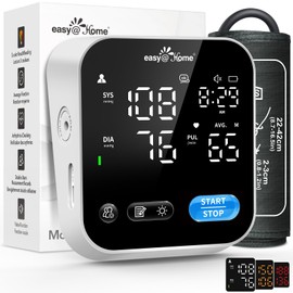 Easy@Home Blood Pressure Monitor for Seniors - Voice Function Large LED Screen 3 Color Display One Touch Operation - Free MyHeartPal App, No Bluetooth EBP-703