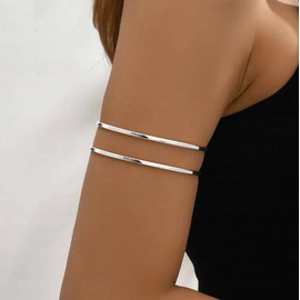 ItsStarred Minimalist Arm Cuff Silver, Upper Arm Cuff Bangle Bracelet, Arm Jewelry for Women, Adjustable Armband Set 6 Pieces