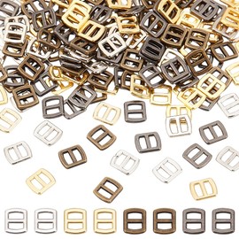 PH PandaHall 200 pcs 4 Colors Mini Alloy Rectangle Adjuster 6x5mm Tri-Glide Slides Buckle Webbing Slider for Fasteners Clothing DIY Accessories, 4 Color, 6x5MM