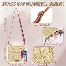 Auliuse Straw Beach Bag for Women Handmade Woven bag, Fashion Braided Crossbody Bag with Zipper and Adjustable Strap, Bohemian Summer Lightweight Weave Shoulder bags for Vacation Travel (Cream white)