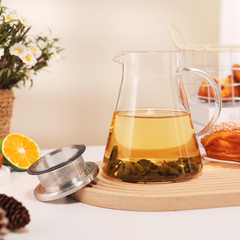 CNGLASS 40oz/1200ml Glass Teapot Stovetop Safe,One-Touch Clear Tea Kettle,Blooming and
