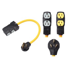 ONETAK NEMA 10-50P to 4 Outlet Port 5-15R 5-20R 1.5 FT 10 AWG W/Current Protector 120/240V 3 Prong Male Plug to 120V 20 Amp Home Appliance 3 Prong Female Receptacle RV Generator Power Cord Adapter