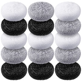 Blulu Plastic Dish Scrubbers for Dishes Pot Round Nylon Pad, Mesh Scouring Non Scratch Pads(Simple Colors,15 Pcs)