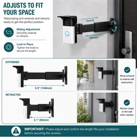 Adjustable Doorbell Brick Extender Mount Compatible with Ring Battery Doorbell, Extension Bracket with Cable Channel, Expand Viewing Angle, Fits 3.1-5.5 Inch Wall Thickness for Brick Wall Door