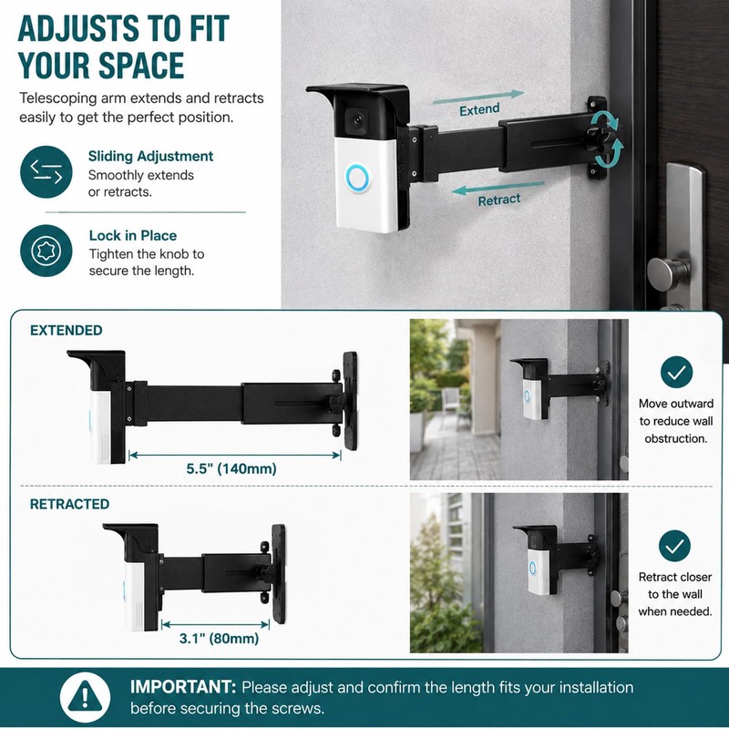 Adjustable Doorbell Brick Extender Mount Compatible with Ring Battery Doorbell,