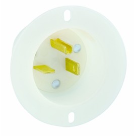 Leviton 15378-C 20 Amp, 125 Volt, Flanged Inlet Receptacle, Straight Blade, Industrial Grade, Grounding, White