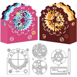 DELORIGIN 3D Gear Clock Cutting Dies for Card Making, Layerd Gear Clock Box Dies Carbon Steel Cut Die Border Stencils Scrapbooking Embossing Template for DIY Paper Crafting Box Greeting Card Decor