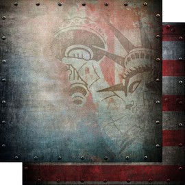 Scrapbook Customs 30410 Statue of Liberty and Faux Metal Rivets 12 x 12 Double-Sided Scrapbook Paper - 1 Sheet
