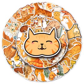 Pack of 50 Orange Cat Stickers Car Laptop Phone Guitar Skateboard Motorcycle Bicycle Orange Cats Stickers Set Vinyl Waterproof Aesthetic Stickers for Teenagers Children Adults