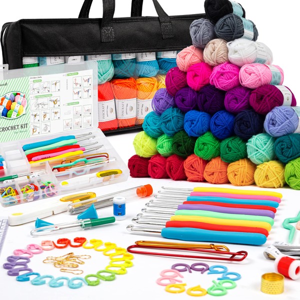 INSCRAFT 113 Piece Crochet Kit with Yarn Set– 1600 Yards