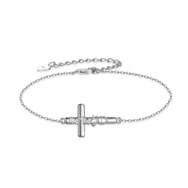 WWJD Bracelets What Would Jesus Do Bracelets 925 Sterling Silver Cross Bracelets Jesus Bracelets Christian Bracelet Jewelry Gift for Women, Medium, Sterling Silver, no gemstone