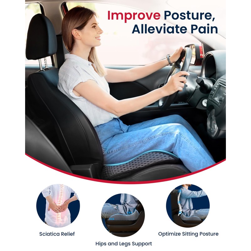 Gel Wedge Car Seat Cushion for Driving Relieves Tailbone Pain,