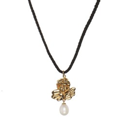 Women's Necklace 43 - 48 cm Long with Angel Pearl Pendant Made from Gold-Plated 925 Sterling Silver