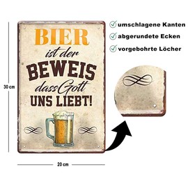 schilderkreis24 Tin Sign Funny Alcohol Drinking Saying "Bier ist der Beweis, dass Gott Uns liebt!" Decorative Kitchen Bar Counter Pub Funny Gift Idea Birthday Christmas 20 x 30 cm