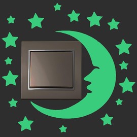 YOTFUEL 2Pack Wall Switch Stickers Glow in Dark Star&Moon&Cat Luminous Light Switch Wall Sticker Decals