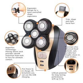 Afeitadora Eléctrica Hombre，Afeitadora Eléctrica 5 en 1 Para Hombres,Afeitadoras de Cabeza Flotante 4D para Hombres Calvos,Kit de Aseo Inalámbrico Skull Shaver 5 Head con IPX7 Impermeable,para Barba