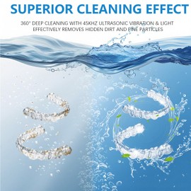 Dental Ultrasonic Retainer Cleaner Machine - 45kHz Cleaning Pod for Dentures, Mouth Guard, Aligner, Night Guard, Toothbrush Heads & Jewelry, 4 Cleaning Modes, Digital Timer, 200ML Capacity, Pink