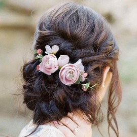 Fangsen Wedding Pink Rose Gypsophila Paniculata Flower Hair Comb Bridal Headpiece Floral Hair Accessories