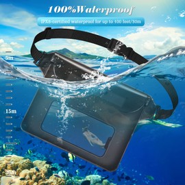 Waterproof Pouch with Waist Strap Beach Accessories Best Way to Keep Your Phone and Valuables Safe and Dry Perfect for Boating Swimming Snorkeling Kayaking Beach Pool Water Park 2Pack Black+White