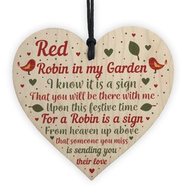 RED OCEAN Robins Appear When Loved Ones Are Near Wooden Hanging Heart Memorial Christmas Tree Decoration Plaque Bauble