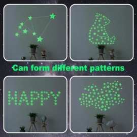 Glow in The Dark Stars Stickers, 354 Pcs Bright Long Lasting Wall Ceiling 3D Glow Stars Wall Stickers Decals Party Decor Space Galaxy Themed Glowing Decor for Bedroom, Birthday Gift (Green, 3 Sizes)