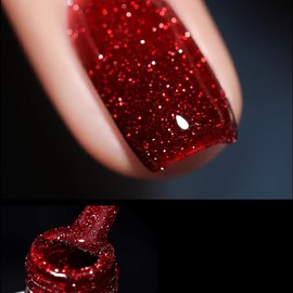 MIZHSE Glitter Red Gel Nail Polish, Reflective Gel Polish Sparkly Shiny Shimmer Nail Gel Soak Off Nail Art Salon Varnish Manicure DIY at Home Christmas Color