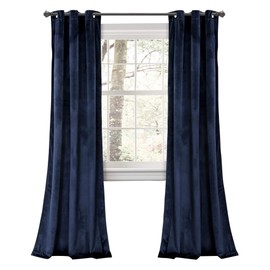 Lush Decor Prima Velvet Curtains Color Block Light Filtering Window Panel Set for Living, Dining, Bedroom (Pair), 38" W x 84" L, Navy