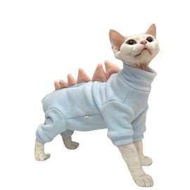 GigglyHouse Sphynx cat Clothes, Dinosaur Costume, Hairless Cats Warm Clothes for Cornish Rex and Devon Rex (Blue, M(3.5-5.5lbs))