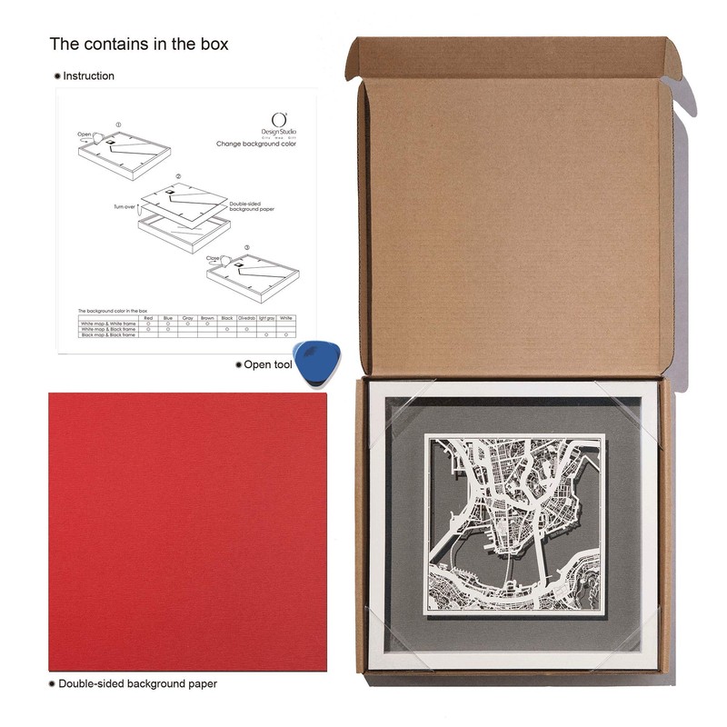 O3 DESIGN STUDIO Beijing Paper Cut Map framed, White map,