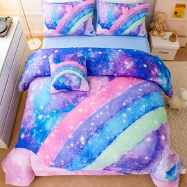 ANGIYUIN Tie Dye Blue Twin Size Comforter Sets for Kids Girls 6 Pieces Colorful Rainbow Bed in A Bag Pastel Gradient Galaxy Bedding Sets with Sheets, Comforter and Pillowcases for Teens Kids