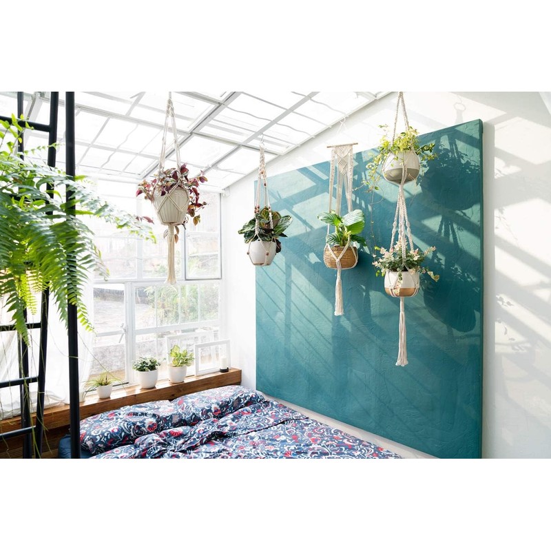 Mkono Macrame Plant Hangers, 5 Pack Different Tiers Indoor Hanging