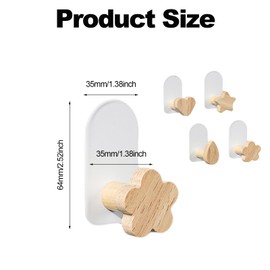 5Pcs Self-Adhesive Kids Coat Hooks, Cute Towel Hooks Wooden Sticky Clothes Hook, Wall Mounted Children's Coat Hooks for Towel, Clothes,Backpacks and Hats(Wood Color)