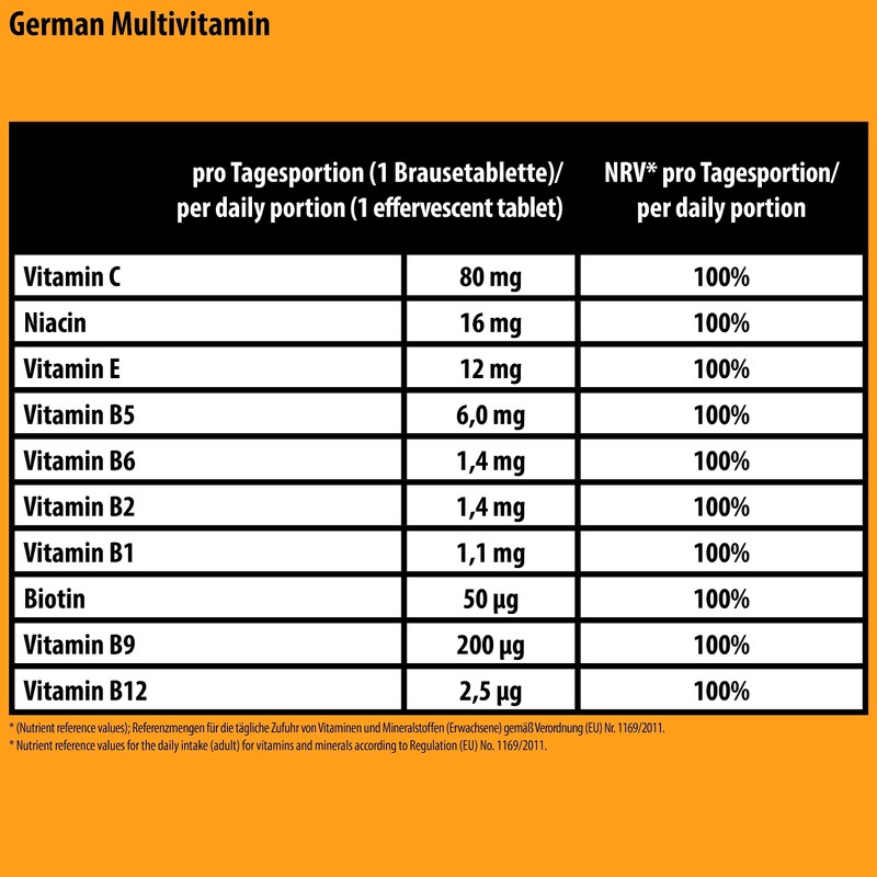 German Multivitamin Effervescent Tablets Pack of 60 Orange Flavour -
