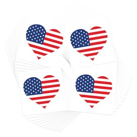 American Flag Temporary Tattoos/Perfect for 4th July - Memorial Day - Veterans Day/Patriotic Body Art/Skin Safe/Removable (American Heart 48pk)