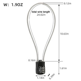 NBYT Wire Combination Lock Padlock, Wire Diameter 3/24", 24" Circumference, Suitable for Travel Luggage, Backpack, Cycling Helmet, Small Cabinet, Gym Cabinet, Suitcase