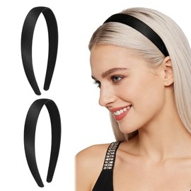 Qufiiry 2 Pack Headbands for Women, Soft Wide, Lightweight Black Hairbands for Daily Wear & DIY Crafting, Comfortable Hair Accessories Girls Teens