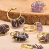 Natural Amethyst Crystal Rough Stone Wire Wrapped Ring, Yellow Gold