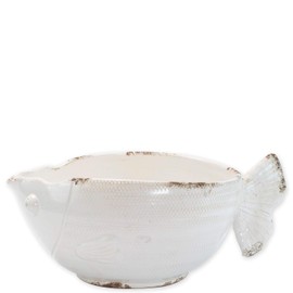 Vietri Rustic Garden White Fish Cachepot, 8.75" H Terra Cotta Outdoor/Indoor Planter Pot