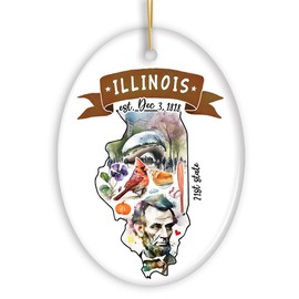 Collectible Ceramic USA Souvenir Keepsakes - Artistic Illinois State Themes and Landmarks Christmas Ornament