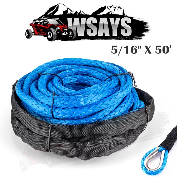 WSAYS 5/16" x 50' Synthetic Winch Rope Line Recovery Cable