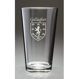 Gallagher Irish Coat of Arms Pint Glasses - Set of 4 (Sand Etched)