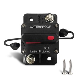 60Amp Circuit Breaker, DC 12V-48V Waterproof Inline Fuse with Manual Reset Switch, for Boat Trolling Motor Stabilizer Marine ATV Solar System Stereo Audio Trailer Vehicles Electronic Battery