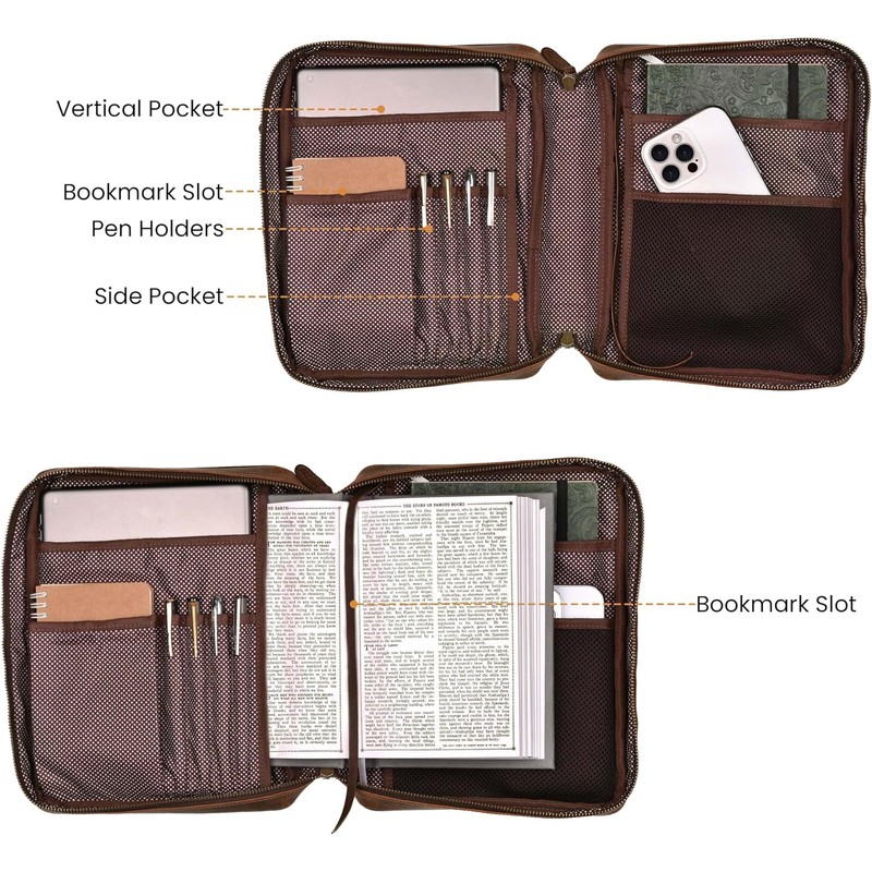 LEATHER VILLAGE Large Leather Bible Cover with Carry Handle &
