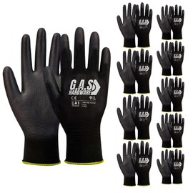 G.A.S Hardware 10-Pair Pack Nitrile Work Gloves – Lightweight, Abrasion-Resistant, Cut-Proof, Non-Slip Grip, Multipurpose Safety Gloves for Construction, Gardening, and DIY Projects