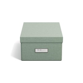 Bigso Box of Sweden KARIN Small Storage Box with Lid - Sturdy Organiser Made of Fibreboard and Paper in Linen Look - Practical Folding Box with Label Frame for Extra Storage Space - Mint Green