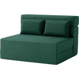 FILUXE Convertible Folding Sofa Bed-Sleeper Chair with Pillow, Modern Linen Fabric Floor & Futon Couch, Foldable Mattress for Living Room/Dorm/Guest Use/Home Office/Apartment, Standard Size,Dark Green