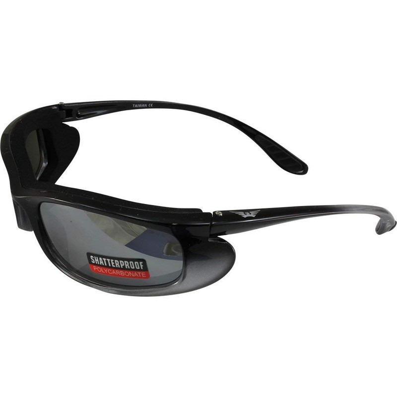 Global Vision Shadow Motorcycle Riding Sunglasses Two-Tone Black and Silver